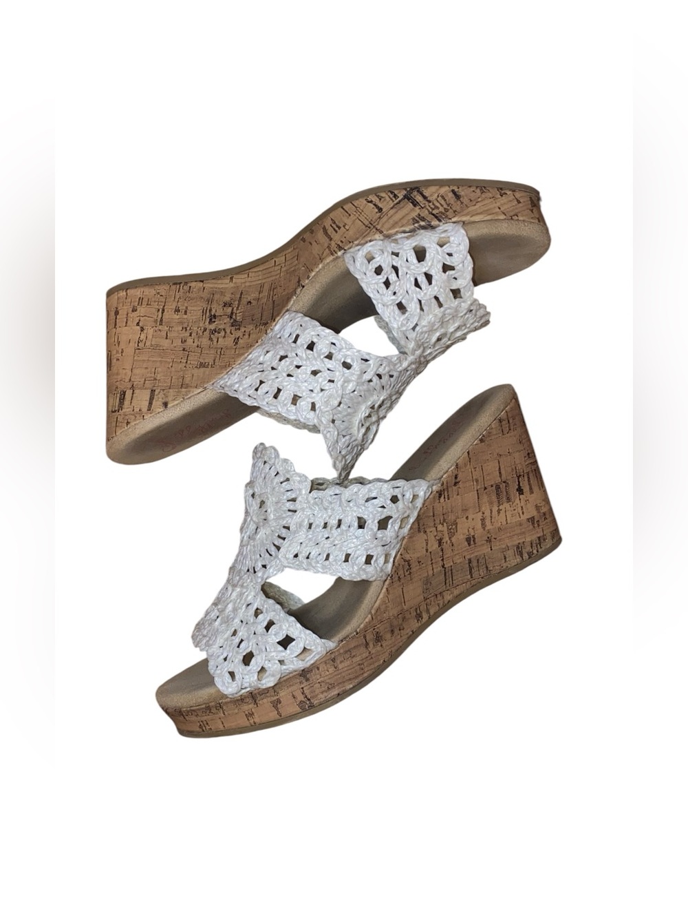 Jellypop White Crochet Cork Wedge Sandals - Picture 2 of 10